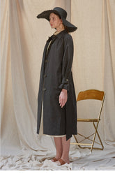 Linen Midi Dress With Button-Down Front, Belted Waist, And Raglan Puff Sleeves